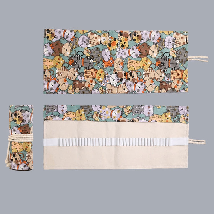 12 Holes Cotton Canvas Large Capacity Pen Curtain Big Face Cute Cat Cartoon Color Pencil Bag, 12 Holes, 24 Holes, 36 Holes, 48 Holes, 72 Holes, 108 Holes