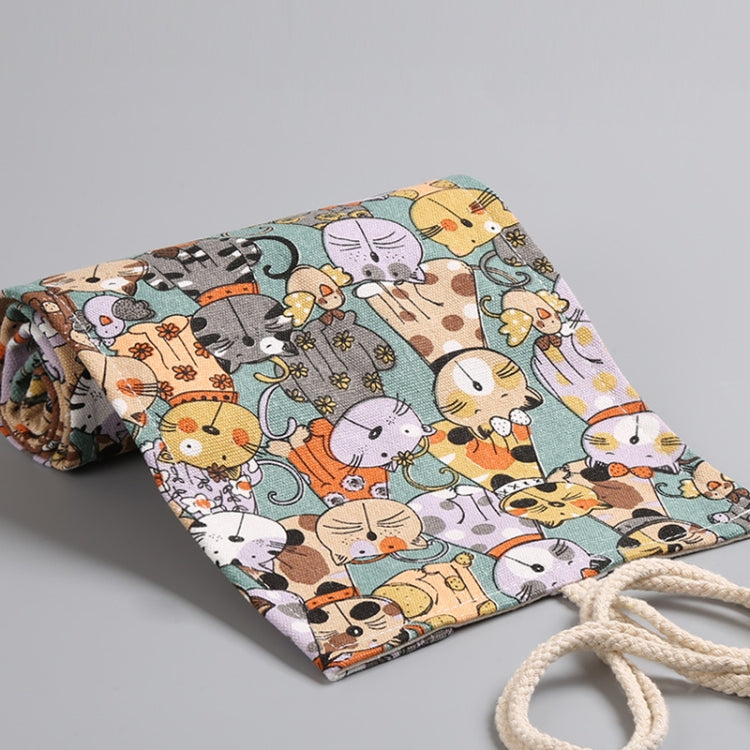 12 Holes Cotton Canvas Large Capacity Pen Curtain Big Face Cute Cat Cartoon Color Pencil Bag, 12 Holes, 24 Holes, 36 Holes, 48 Holes, 72 Holes, 108 Holes