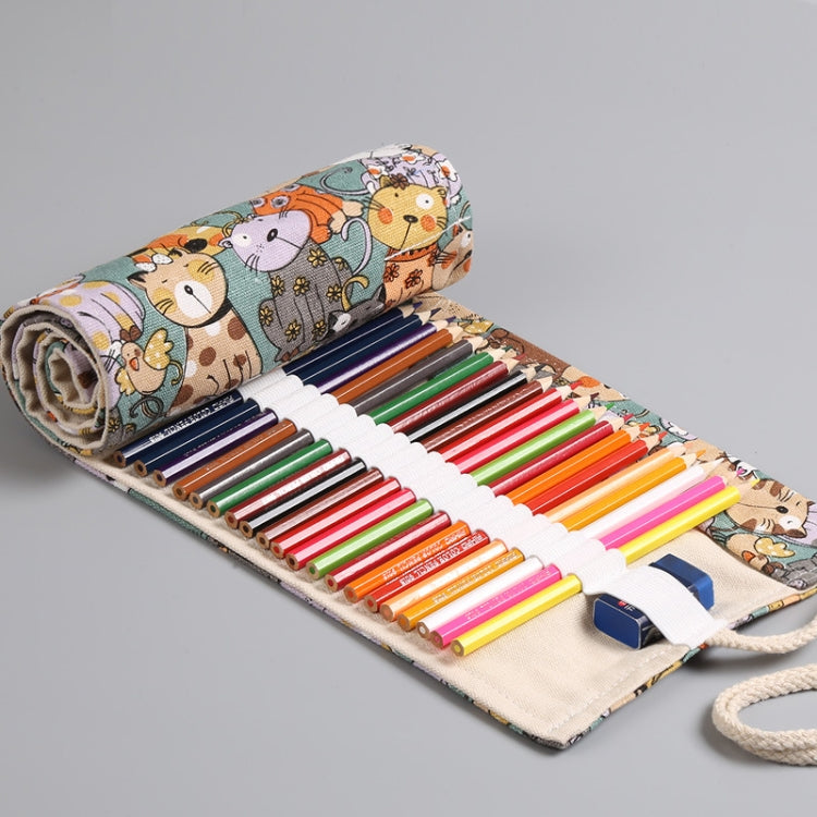 12 Holes Cotton Canvas Large Capacity Pen Curtain Big Face Cute Cat Cartoon Color Pencil Bag, 12 Holes, 24 Holes, 36 Holes, 48 Holes, 72 Holes, 108 Holes