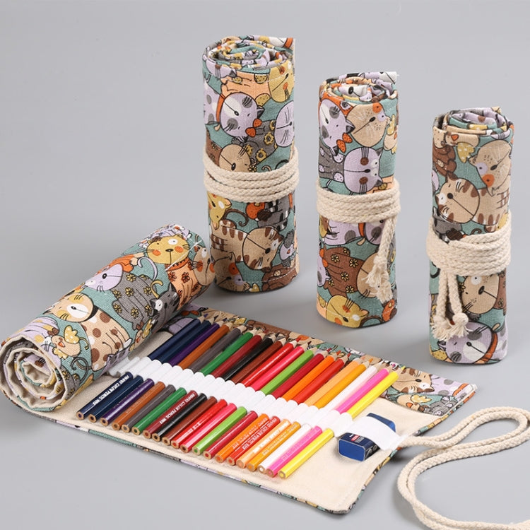 12 Holes Cotton Canvas Large Capacity Pen Curtain Big Face Cute Cat Cartoon Color Pencil Bag, 12 Holes, 24 Holes, 36 Holes, 48 Holes, 72 Holes, 108 Holes
