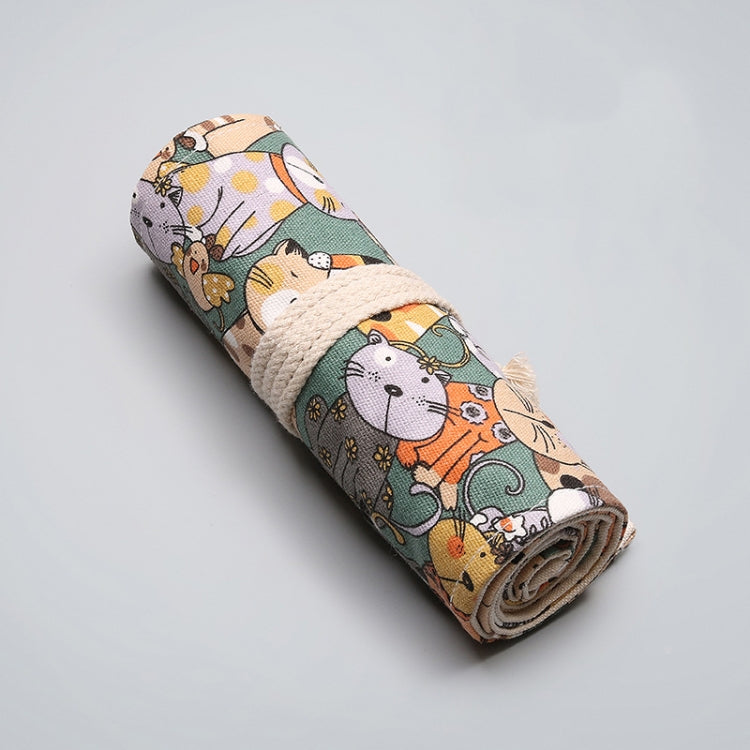 12 Holes Cotton Canvas Large Capacity Pen Curtain Big Face Cute Cat Cartoon Color Pencil Bag, 12 Holes, 24 Holes, 36 Holes, 48 Holes, 72 Holes, 108 Holes 72 Holes