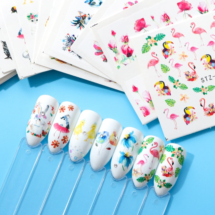 5 PCS Flamingo Nail Stickers Water Decals Cute Animals Rabbit Owl Wraps Flora Watermark Adhesive Decoration Manicure, STZ659, STZ660, STZ661, STZ662, STZ663, STZ664, STZ665, STZ666, STZ667, STZ668, STZ669, STZ670, STZ671, STZ672, STZ673