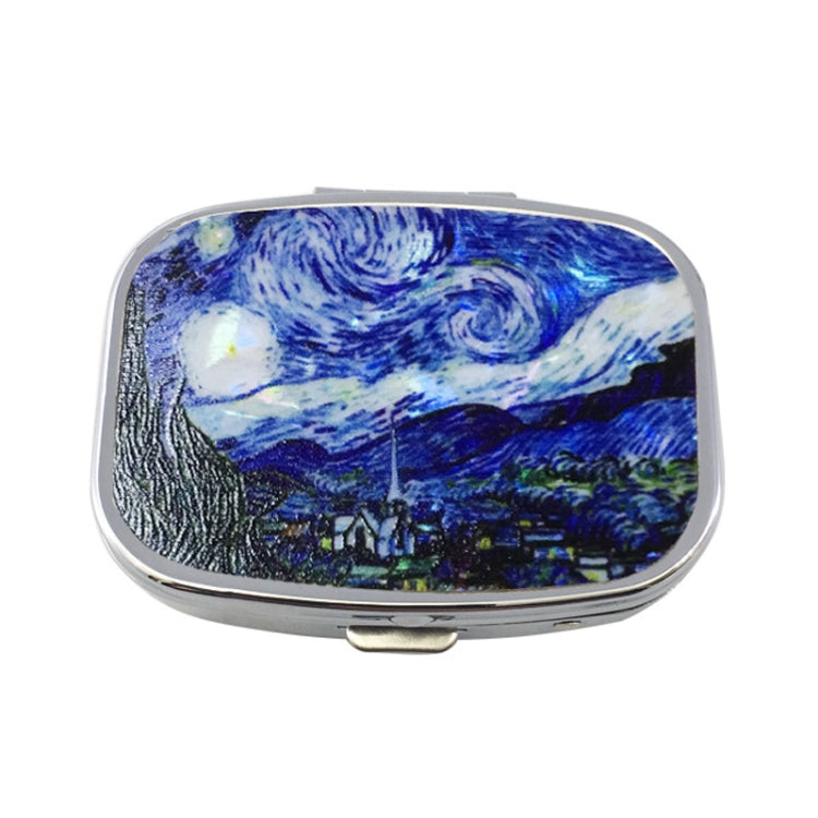 2 PCS Y10336 Two-Compartment Metal Portable Pill Box, Dragonfly, Wind Cloud, Green Peacock, Cactus, Blue Tree, Purple Rose, Lotus Flower, White Leopard Wind Cloud