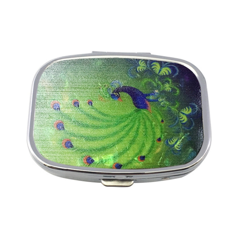2 PCS Y10336 Two-Compartment Metal Portable Pill Box, Dragonfly, Wind Cloud, Green Peacock, Cactus, Blue Tree, Purple Rose, Lotus Flower, White Leopard Green Peacock