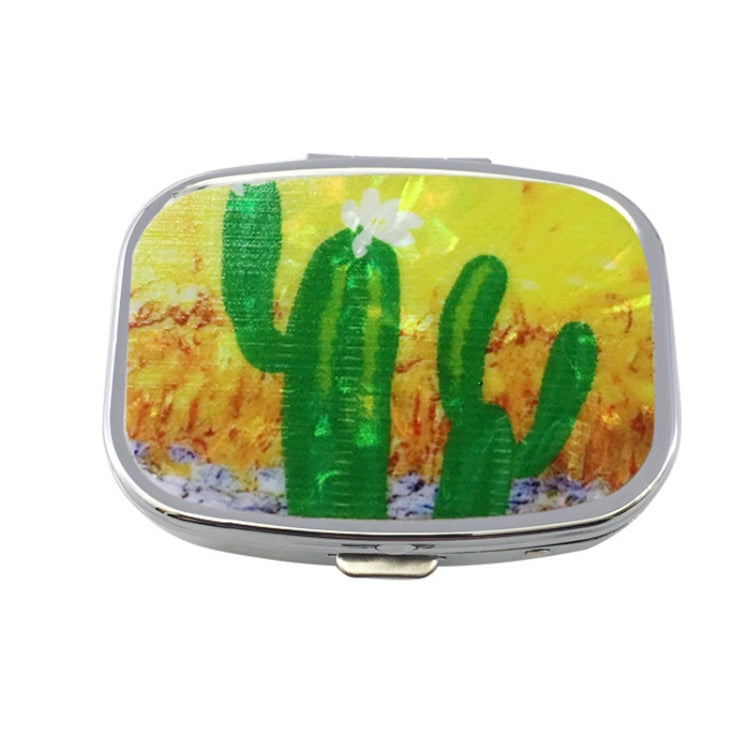2 PCS Y10336 Two-Compartment Metal Portable Pill Box, Dragonfly, Wind Cloud, Green Peacock, Cactus, Blue Tree, Purple Rose, Lotus Flower, White Leopard Cactus