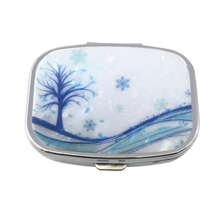 2 PCS Y10336 Two-Compartment Metal Portable Pill Box, Dragonfly, Wind Cloud, Green Peacock, Cactus, Blue Tree, Purple Rose, Lotus Flower, White Leopard Blue Tree