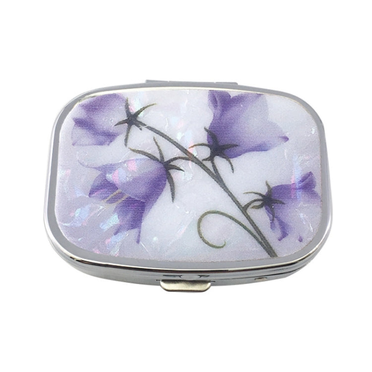 2 PCS Y10336 Two-Compartment Metal Portable Pill Box, Dragonfly, Wind Cloud, Green Peacock, Cactus, Blue Tree, Purple Rose, Lotus Flower, White Leopard Purple Rose