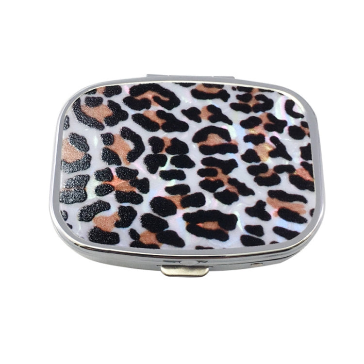2 PCS Y10336 Two-Compartment Metal Portable Pill Box, Dragonfly, Wind Cloud, Green Peacock, Cactus, Blue Tree, Purple Rose, Lotus Flower, White Leopard White Leopard