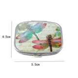 2 PCS Y10336 Two-Compartment Metal Portable Pill Box, Dragonfly, Wind Cloud, Green Peacock, Cactus, Blue Tree, Purple Rose, Lotus Flower, White Leopard
