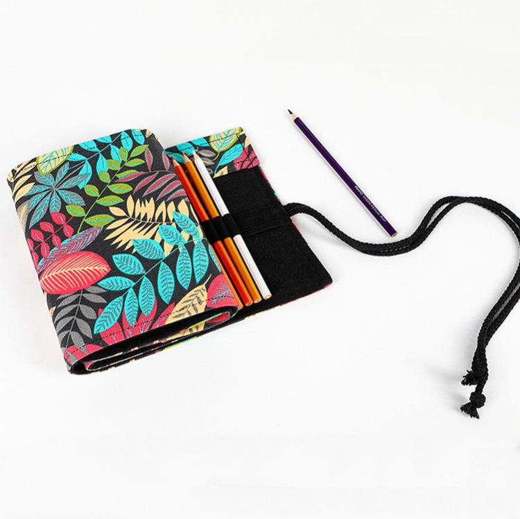 12 Holes Fallen Leaves Printed Canvula Pen Curtain Large Capacity Sketch Color Pencil Roll Pen Bag, 12 Holes, 24 Holes, 36 Holes, 48 Holes, 72 Holes
