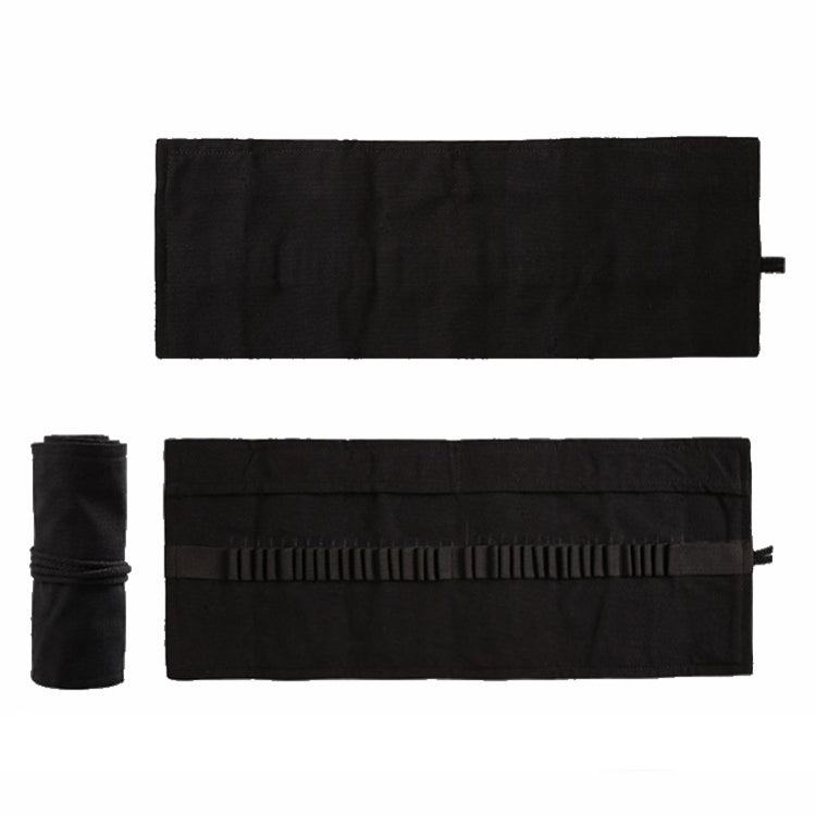 12 Holes Pure Black Handmade Canvas Roll Pen Bag Large Capacity Boy And Girl Sketch Color Pencil Curtain, 12 Holes, 24 Holes, 36 Holes, 48 Holesk, 72 Holes, 108 Holes