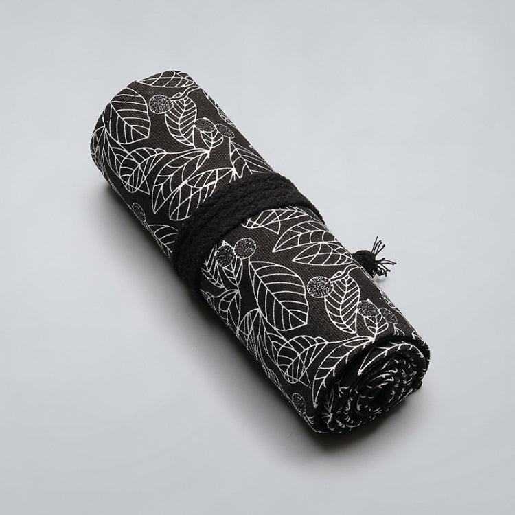 12 Holes Black Leaf Canvas Printing Pen Curtain Large Capacity Roll Pen Bag Sketch Color Lead Pen Bag, 12 Holes, 24 Holes, 36 Holes, 48 Holes, 72 Holes