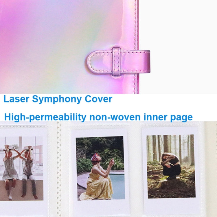 3-Inch 128-Piece PU Photo Album Laser Symphony Mini Digital Photo Storage, Illusion Silver, Illusion Pink, Illusion Purple, Oil, Air-sea Anchor