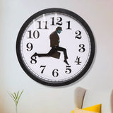 Walking Clock Businessman Briefcase Glass Wall Clock Personality Clock Decoration Round Clock, White, Black Black
