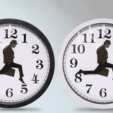 Walking Clock Businessman Briefcase Glass Wall Clock Personality Clock Decoration Round Clock, White, Black