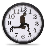 Walking Clock Businessman Briefcase Glass Wall Clock Personality Clock Decoration Round Clock, White, Black