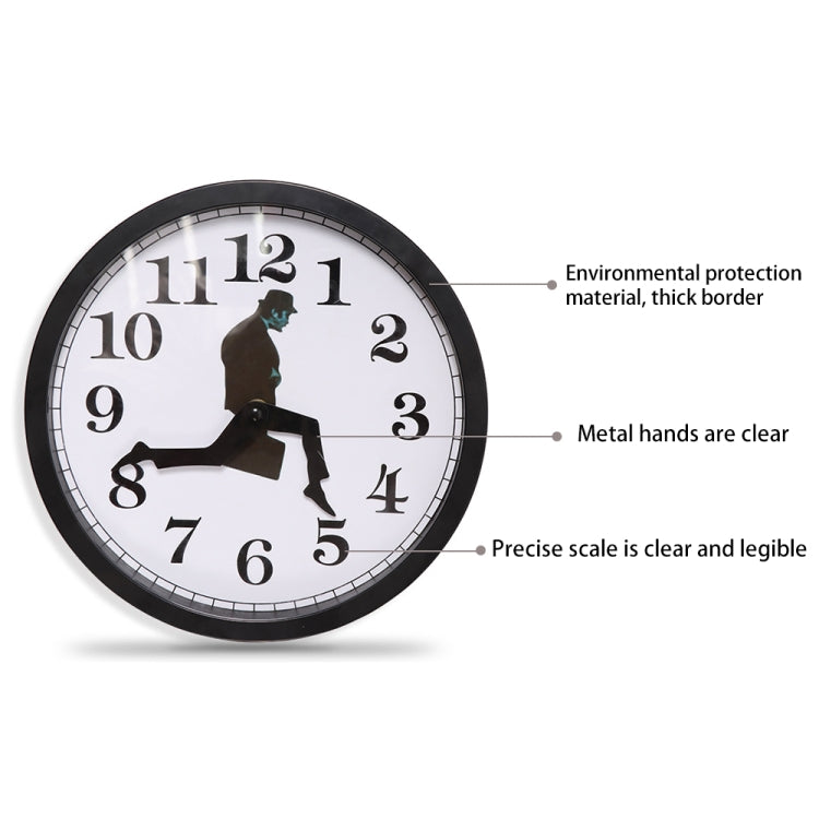 Walking Clock Businessman Briefcase Glass Wall Clock Personality Clock Decoration Round Clock, White, Black