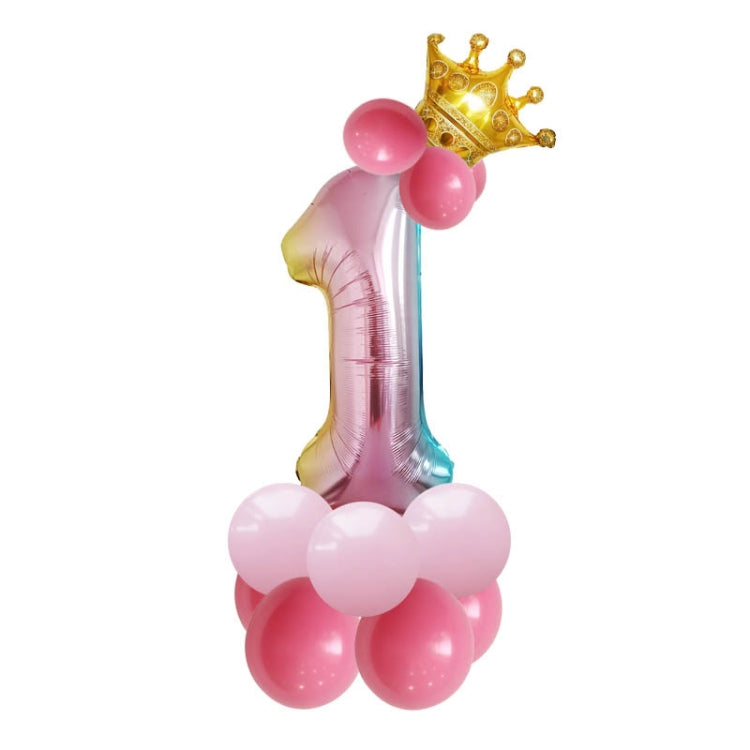 T2001 Birthday Gradient Digital Crown Aluminum Film Balloon Set 1
