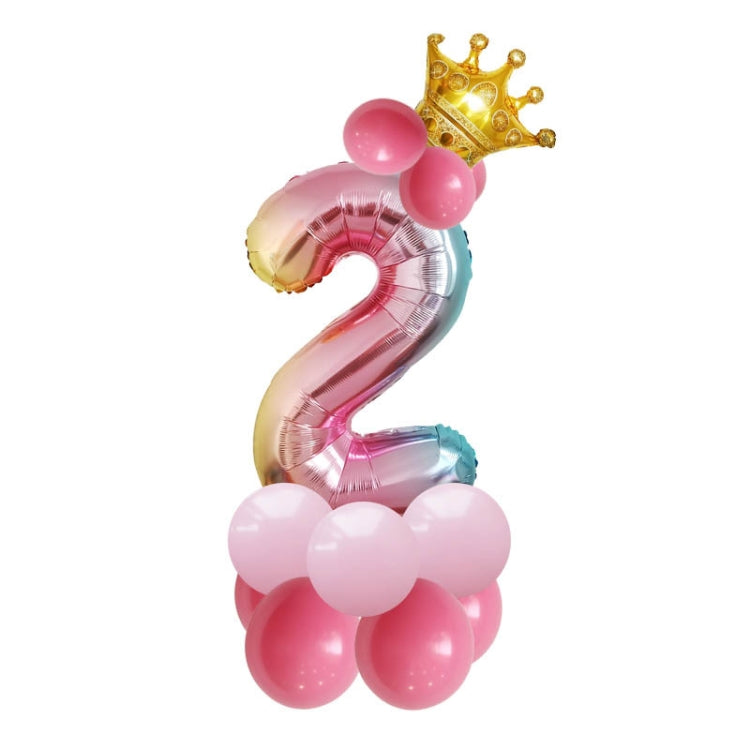 T2001 Birthday Gradient Digital Crown Aluminum Film Balloon Set 2