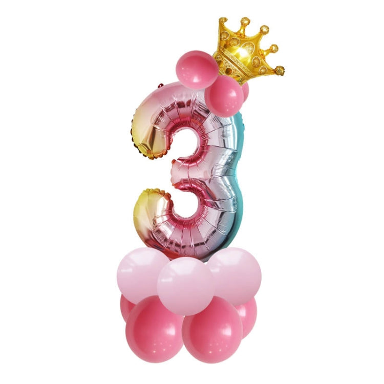 T2001 Birthday Gradient Digital Crown Aluminum Film Balloon Set 3