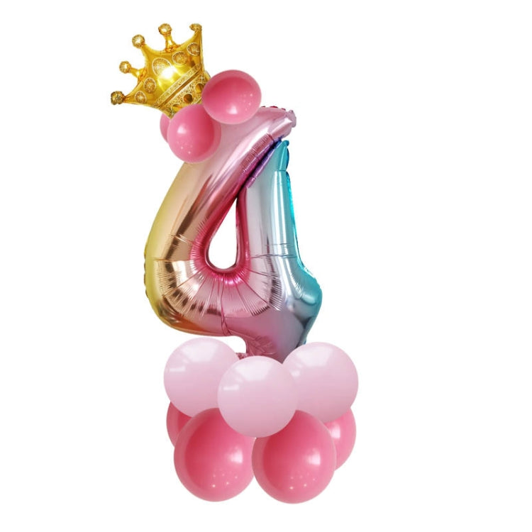 T2001 Birthday Gradient Digital Crown Aluminum Film Balloon Set 4