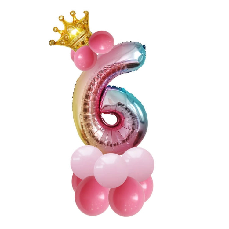 T2001 Birthday Gradient Digital Crown Aluminum Film Balloon Set 6