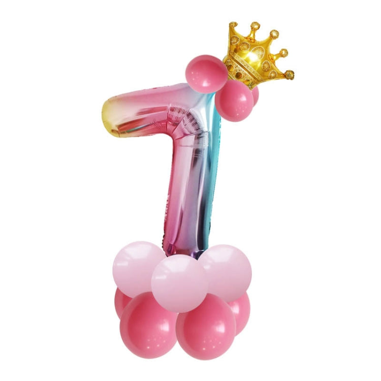 T2001 Birthday Gradient Digital Crown Aluminum Film Balloon Set 7
