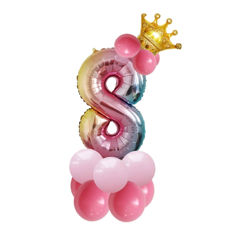 T2001 Birthday Gradient Digital Crown Aluminum Film Balloon Set 8