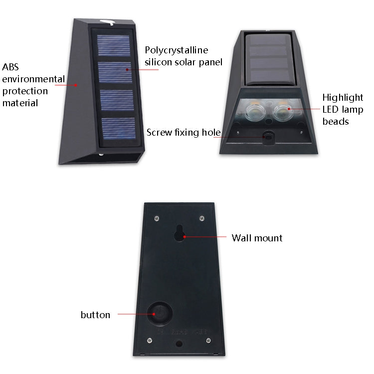 2 PCS N771 Solar Wall Light Up And Down Lights Outdoor Wall Lights Garden Light, Colorful Light, Warm+White Light