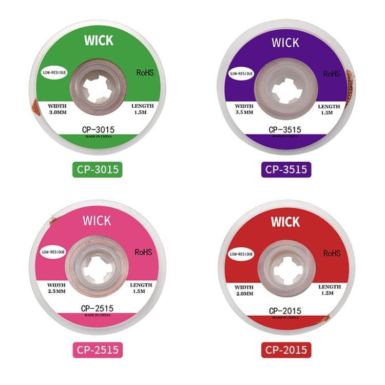 4 PCS Silk Wire Deficiency Tin With Low Residue Strip BGA To Remove Tin Welding Strip Electronic Maintenance Welding Material, CP-2015 2.0mm x 1.5m, CP-2515 2.5mm x 1.5m, CP-3015 3.0mm x 1.5m, CP-3515 3.5mm x 1.5m