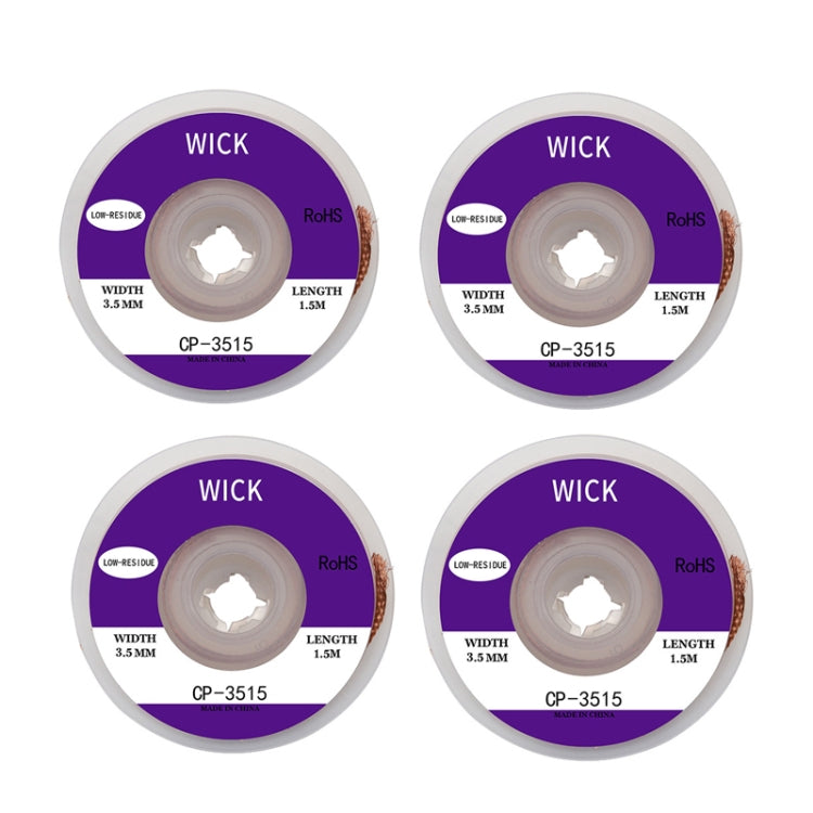 4 PCS Silk Wire Deficiency Tin With Low Residue Strip BGA To Remove Tin Welding Strip Electronic Maintenance Welding Material, CP-2015 2.0mm x 1.5m, CP-2515 2.5mm x 1.5m, CP-3015 3.0mm x 1.5m, CP-3515 3.5mm x 1.5m