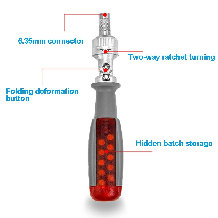 180 Degree 6.35mm Alloy Elbow Ratchet Screwdriver Set With 10 Screwdriver Bits, LT001