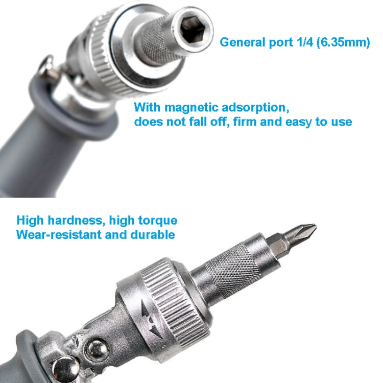 180 Degree 6.35mm Alloy Elbow Ratchet Screwdriver Set With 10 Screwdriver Bits, LT001