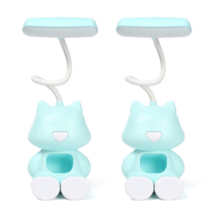 2 PCS FY6601 Cartoon Pen Holder Reading Desk Lamp LED Eye Protection Dormitory Student Bedroom Lamp, Pink, Blue, Green Green