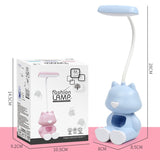 2 PCS FY6601 Cartoon Pen Holder Reading Desk Lamp LED Eye Protection Dormitory Student Bedroom Lamp, Pink, Blue, Green