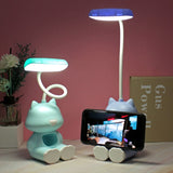 2 PCS FY6601 Cartoon Pen Holder Reading Desk Lamp LED Eye Protection Dormitory Student Bedroom Lamp, Pink, Blue, Green