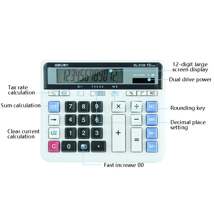 Deli 2135 Computer Keyboard Calculator Big Button Bank Office Finance Accounting Solar Calculator, 2135
