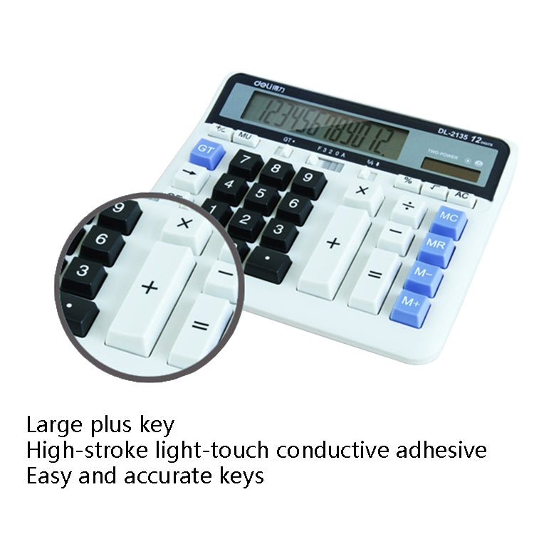 Deli 2135 Computer Keyboard Calculator Big Button Bank Office Finance Accounting Solar Calculator, 2135