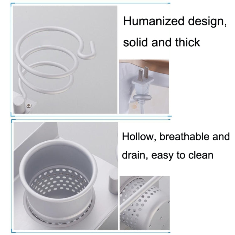 Space Aluminum Golden Hair Dryer Rack, With Barrel (Silver), With Barrel (Gold), With Double Barrel, With Toothbrush Holder