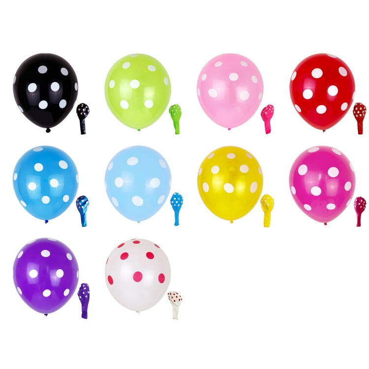 100 PCS FY-10280 12 Inch Dot Party Decorative Balloon Wedding Scene Arrangement Latex Balloon, Black White Dot, Green White Dot, Pink White Dot, Red White Dot, Deep Blue White Dot, Light Blue White Dot, Yellow White Dot, Rose Red White Dot             ...