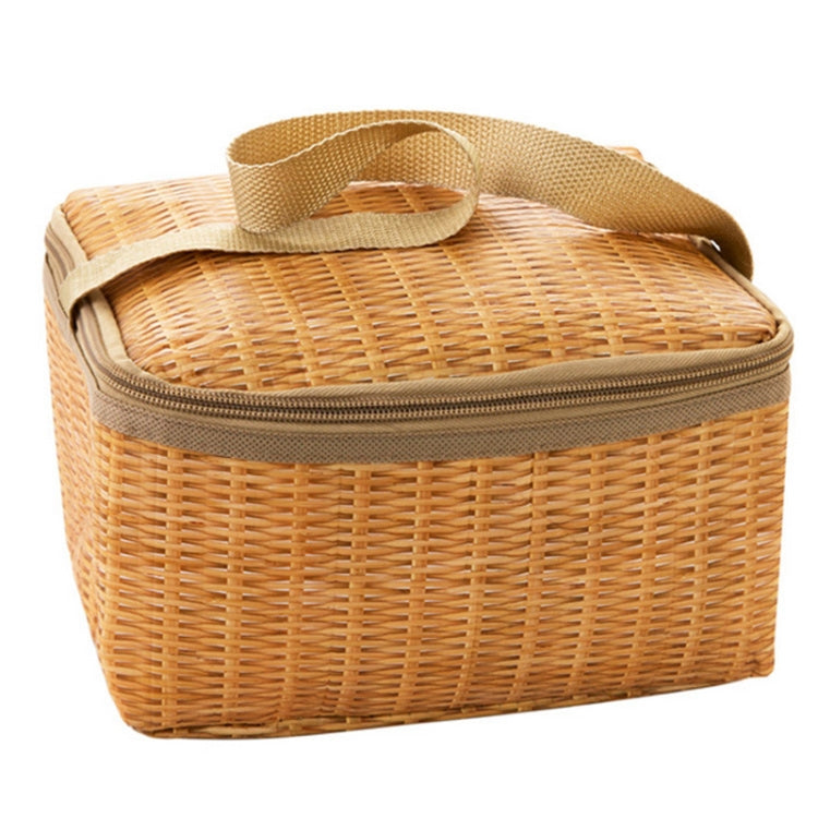 Portable Insulated Thermal Lunch Box Canvas Imitation Rattan Lunch Bag Picnic Container