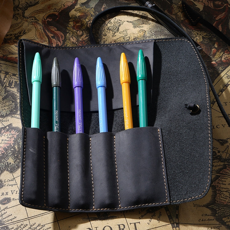 Retro First Layer Cowhide Pen Curtain Simple Literary Pencil Case Multifunctional Volume Pencil Case, Crazy Horse Skin Black, Crazy Horse Skin Coffee, Crazy Horse Skin Brown, Crazy Horse Skin Wine Red, Crazy Horse Skin Ink Green, Crazy Horse Skin Blue