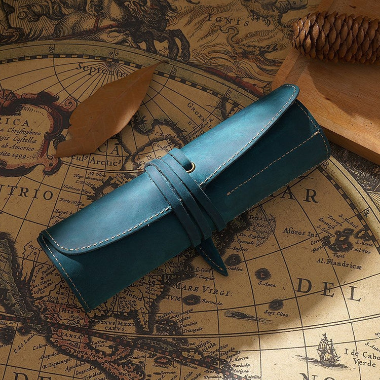 Retro First Layer Cowhide Pen Curtain Simple Literary Pencil Case Multifunctional Volume Pencil Case, Crazy Horse Skin Black, Crazy Horse Skin Coffee, Crazy Horse Skin Brown, Crazy Horse Skin Wine Red, Crazy Horse Skin Ink Green, Crazy Horse Skin Blue