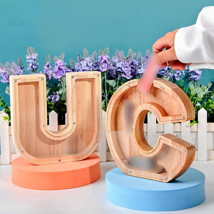 Wooden English Alphabet Piggy Bank Transparent Acrylic Piggy Bank