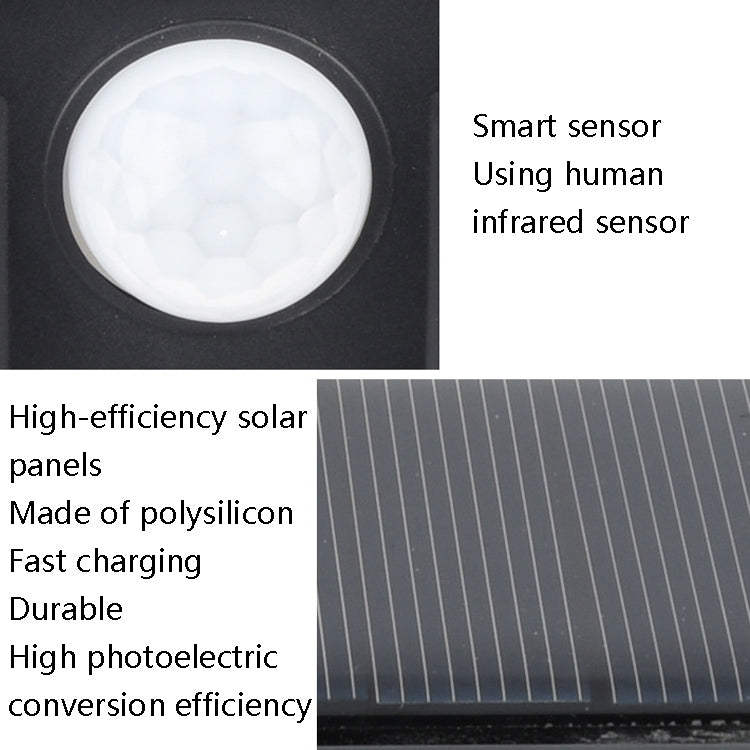 Solar 3-Sides Floodlit Motion Sensing Wall Light Outdoor Garden Corridor Street Light, 118 LED