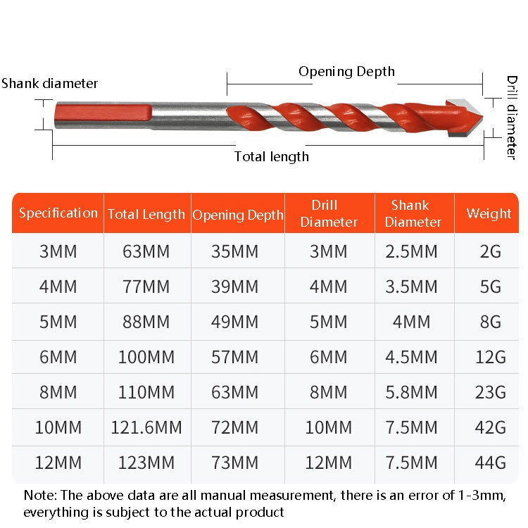 Ceramic Triangle Handle Metal Flashlight Drill Bit, Size: 3mm, 3mm, 4mm, 5mm, 6mm, 8mm, 10mm, 12mm