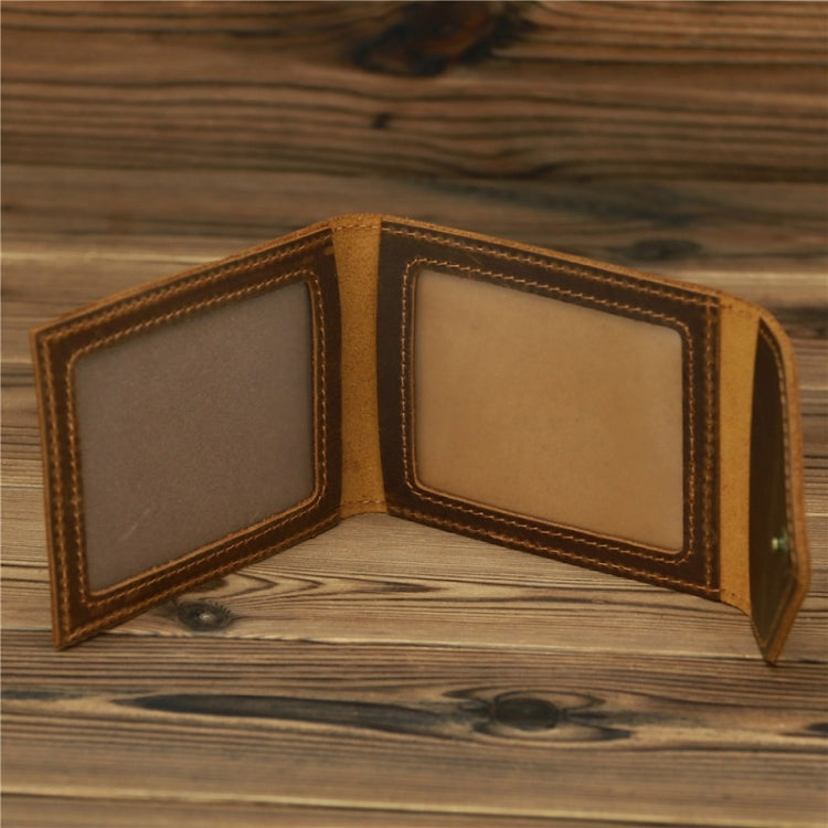 1071 Men Crazy Horse Leather Driver License Storage Wallet, Dark Brown, Yellow Brown