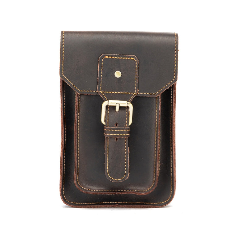 2034 Men Retro Leather Phone Waist Bag, Dark Brown, Yellow Brown