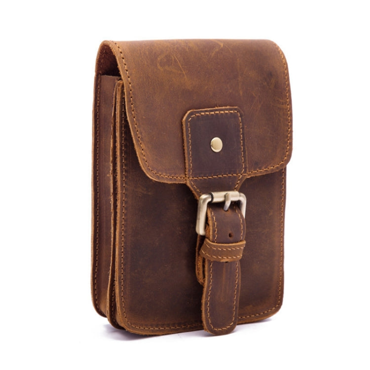 2034 Men Retro Leather Phone Waist Bag, Dark Brown, Yellow Brown Yellow Brown