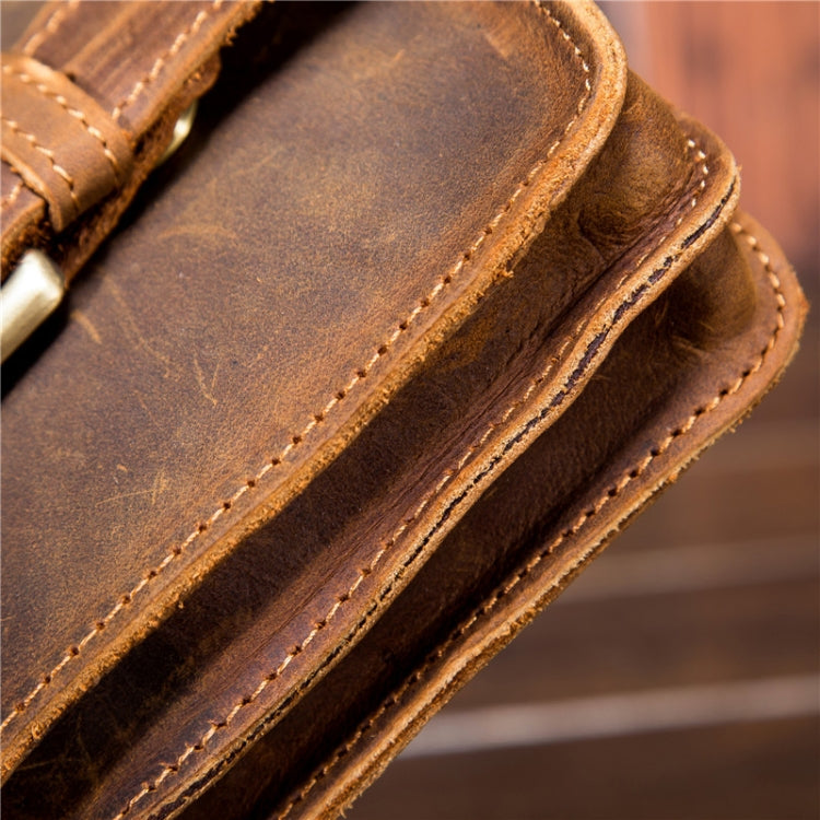 2034 Men Retro Leather Phone Waist Bag, Dark Brown, Yellow Brown